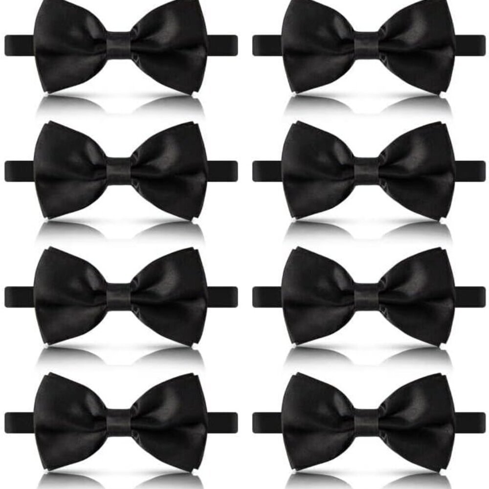 Adjustable Satin Bow Tie for Men Black Pre-tied